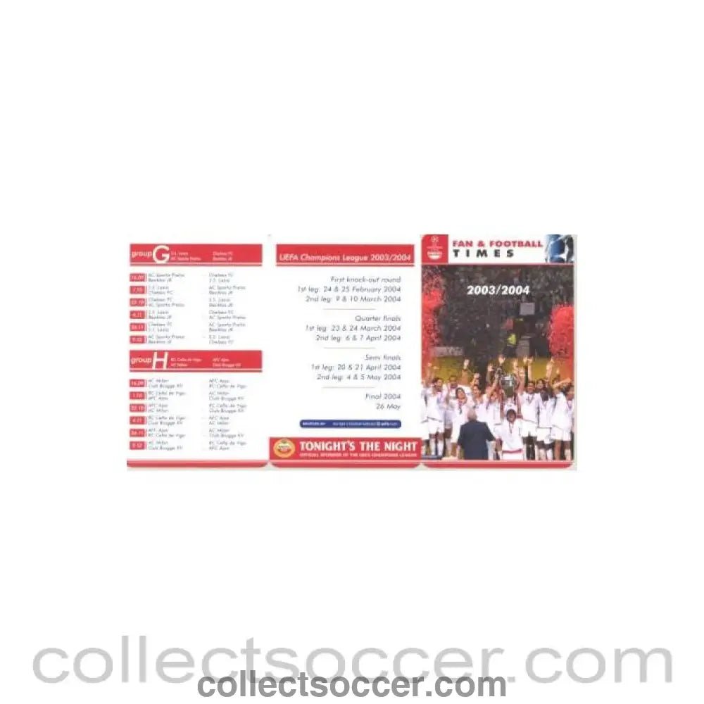 2003 - Champions League fixtures 2003-2004 - Collect Soccer