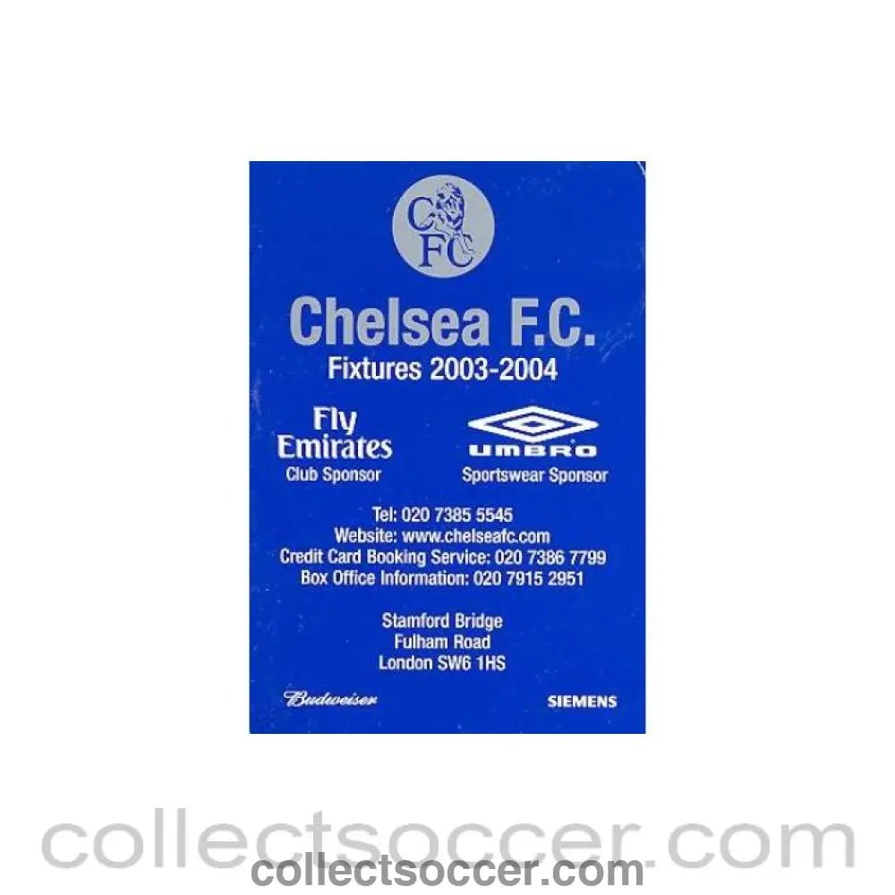 2003 - Chelsea fixtures 2003-2004 - Collect Soccer