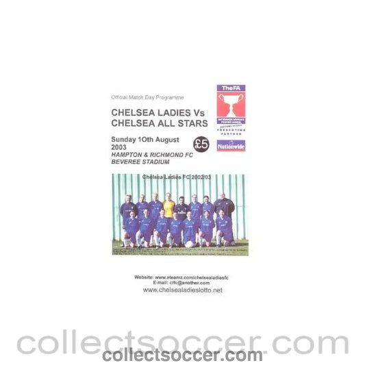 2003 - Chelsea Ladies vChelsea All Stars official programme 10/08/2003