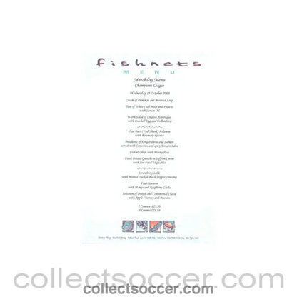 2003 - Chelsea v Besiktas Fishnets menu 01/10/2003 Champions League