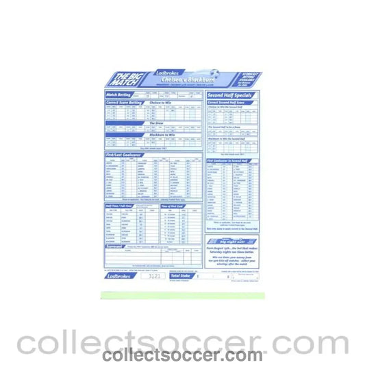 2003 - Chelsea v Blackburn Rovers betting slip 30/08/2003 Premier League