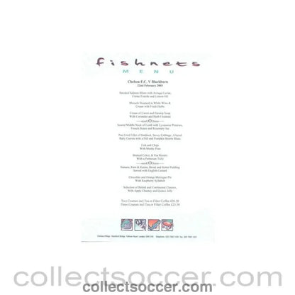 2003 - Chelsea v Blackburn Rovers Fishnets menu 22/02/2003 - Collect Soccer