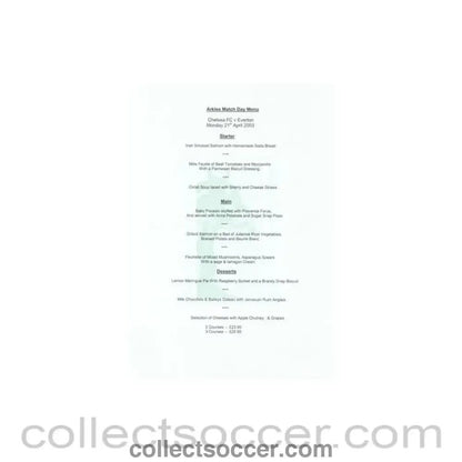 2003 - Chelsea v Everton Arkles menu 21/04/2003 - Collect Soccer