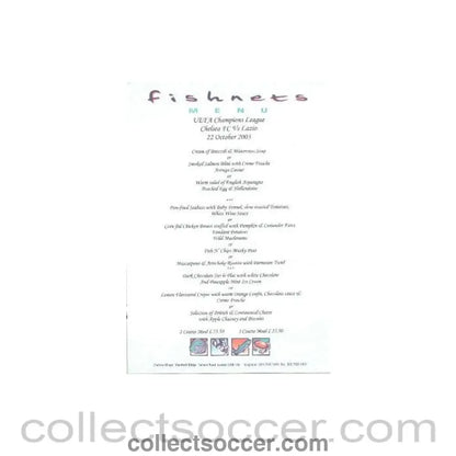 2003 - Chelsea v Lazio Fishnets menu 22/10/2003