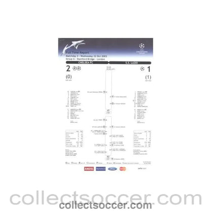 2003 - Chelsea v Lazio Full Time Report 22/10/2003 Champions League - Collect Soccer