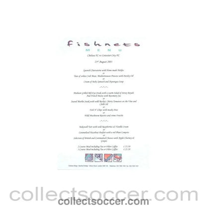 2003 - Chelsea v Leicester City Fishnets menu 23/08/2003 Premier League