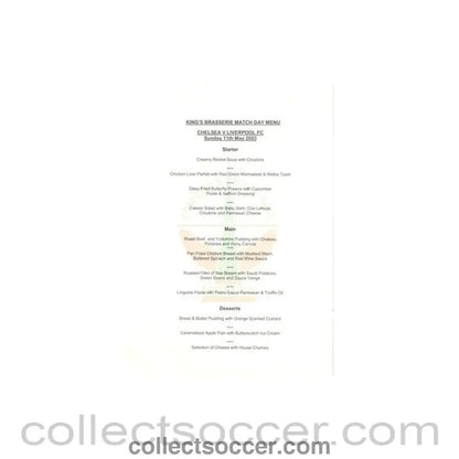 2003 - Chelsea v Liverpool Fishnets King's Brasserie menu 11/05/2003 - Collect Soccer