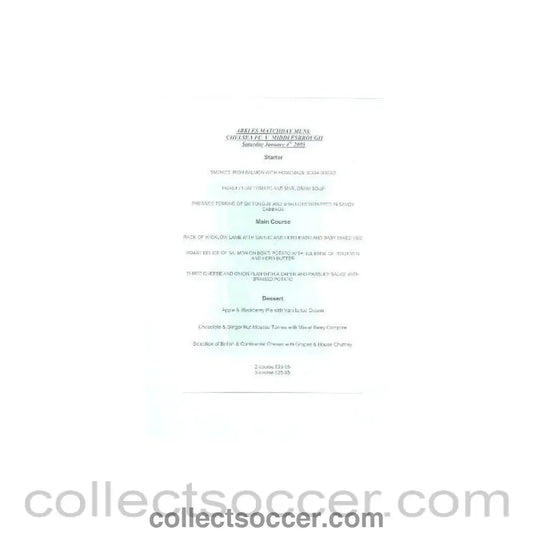2003 - Chelsea v Middlesbrough Arkles menu 04/01/2003