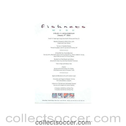 2003 - Chelsea v Middlesbrough menu 04/01/2003 - Collect Soccer