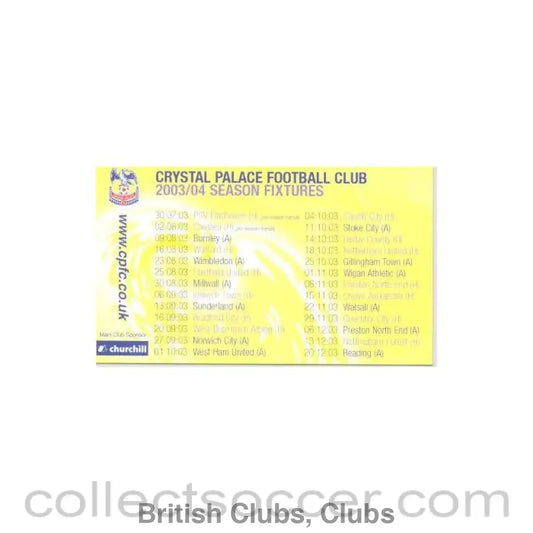 2003 - Crystal Palace fixtures 2003-2004