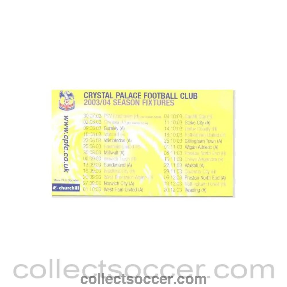 2003 - Crystal Palace fixtures 2003-2004 - Collect Soccer