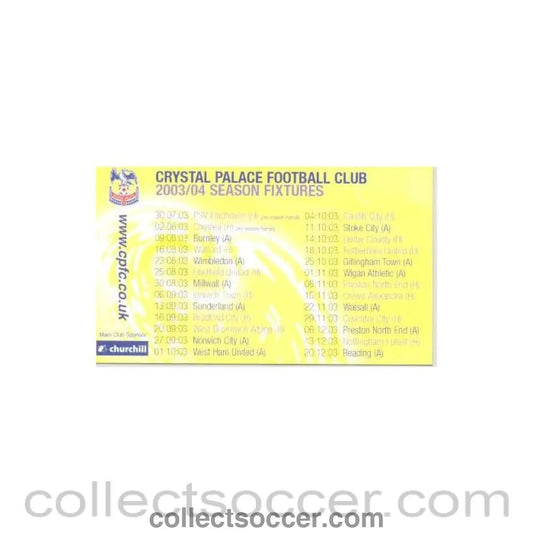 2003 - Crystal Palace fixtures 2003-2004 - Collect Soccer