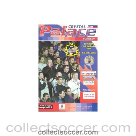 2003 - Crystal Palace v Burnley official programme 18/01/2003 - Collect Soccer