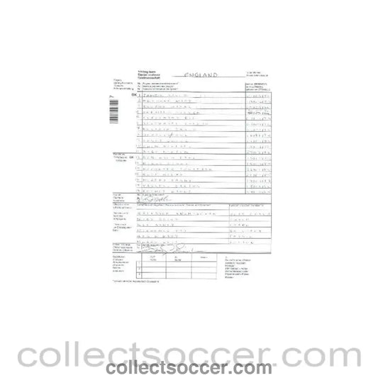 2003 - England v Lichtenstein official teamsheet 02/04/2003 in handwriting of the England team - Collect Soccer