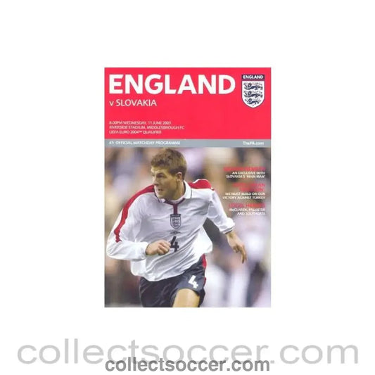 2003 England v Slovakia Programme 11/06/2003 - Collect Soccer