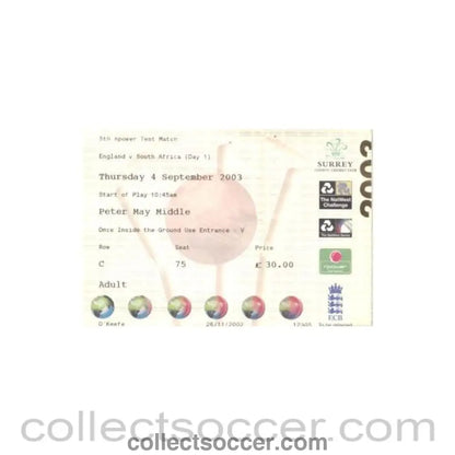 2003 - England v South Africa cricket ticket 04/09/2003