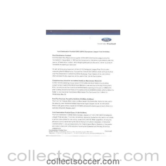2003 - Ford Destination Football 2003 UEFA Champions League Final Activities press information