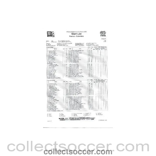 2003 - France v Colombia 18/06/2003 Start List FIFA Confederations Cup France 2003