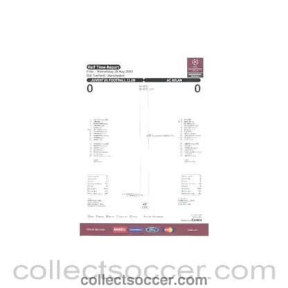 2003 - Juventus v Milan 28/05/2003 colour Half Time Report - Collect Soccer