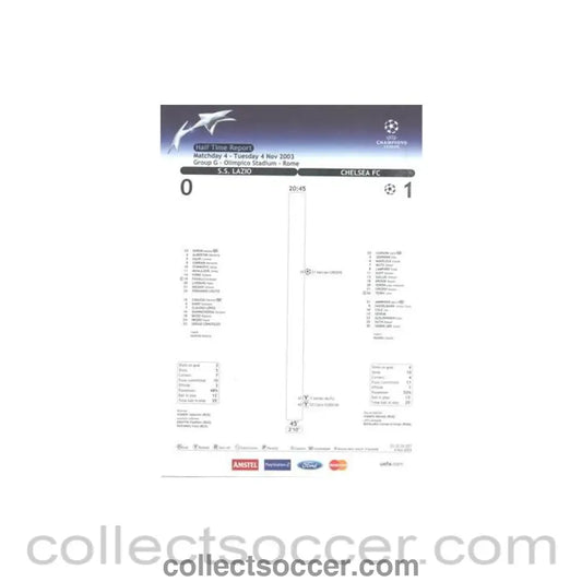 2003 - Lazio v Chelsea Half Time Report 04/11/2003 Champions League - Collect Soccer