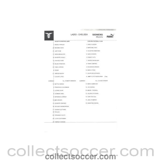 2003 - Lazio v Chelsea official teamsheet 04/11/2003