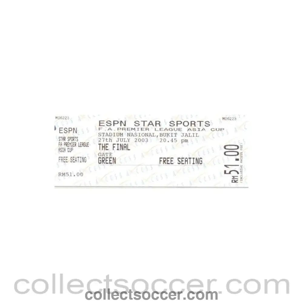 2003 - Newcastle United v Chelsea unused ticket 27/07/2003 Premier League Asia Cup Final - Collect Soccer