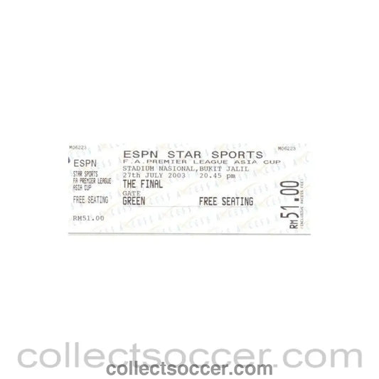 2003 - Newcastle United v Chelsea unused ticket 27/07/2003 Premier League Asia Cup Final - Collect Soccer