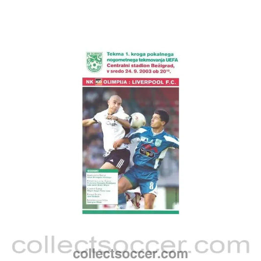 2003 - Olympia, Slovenia v Liverpool official programme 24/09/2003 - Collect Soccer