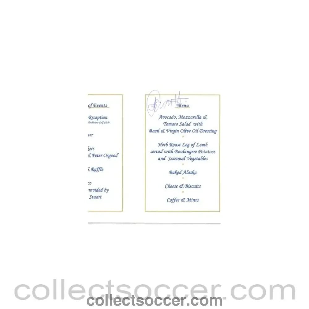 2003 - Peter Osgood Testimonial Dinner Signed Menu 04/04/2003 - Collect Soccer