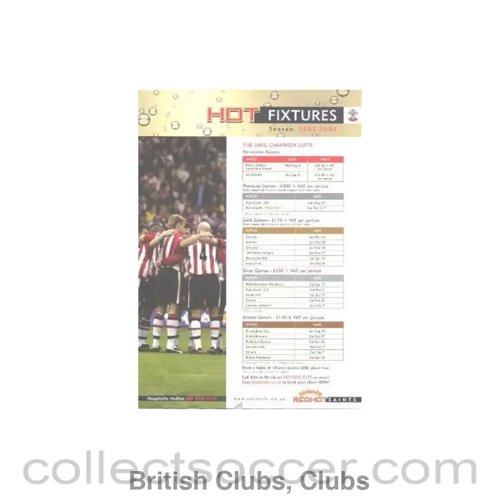 2003 - Southampton Hot Fixtures 2003-2004