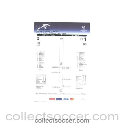 2003 - Sparta Prague v Chelsea official Full Time Report 16/09/2003 Champions League - Collect Soccer
