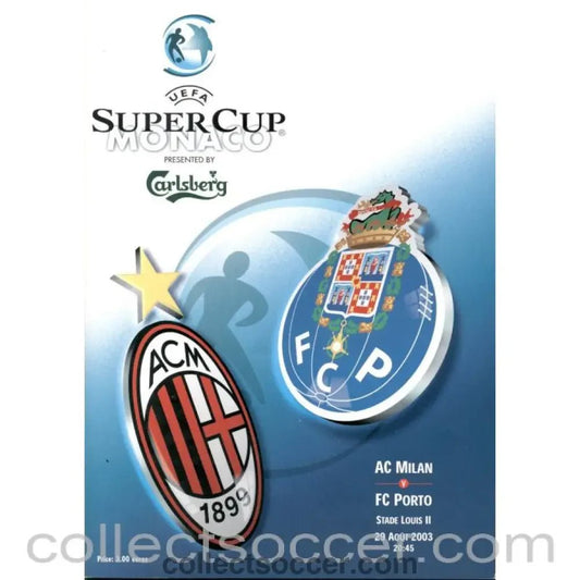 2003 Super Cup Final Official Programme AC Milan v Porto - Collect Soccer
