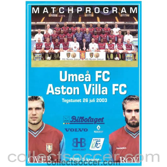 2003 UMEA FC V Aston Villa Official Programme - Collect Soccer