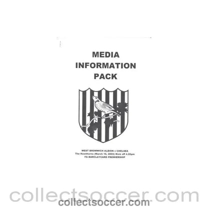 2003 - West Bromwich Albion v Chelsea 16/03/2003 Media Information Pack - Collect Soccer