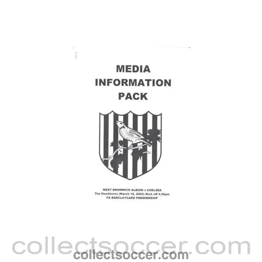 2003 - West Bromwich Albion v Chelsea 16/03/2003 Media Information Pack