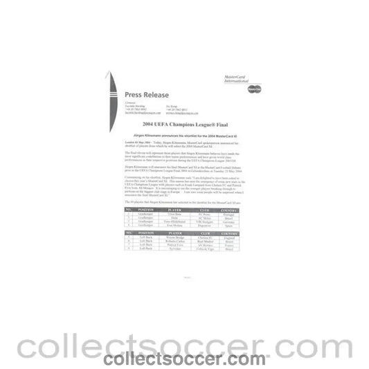 2004 Champions League Final Press Release