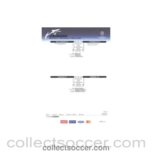 2004 - Chelsea v Arsenal and Real Madrid v Monaco Half Time Summary 24/03/2004 Champions League