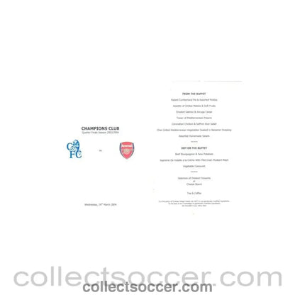 2004 - Chelsea v Arsenal Champions Club menu 24/03/2004 Champions League - Collect Soccer