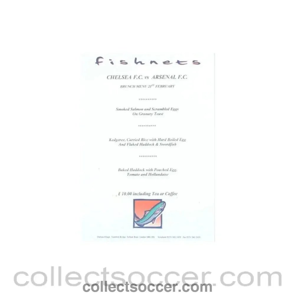 2004 - Chelsea v Arsenal Fishnets menu 21/02/2004 Premier League - Collect Soccer