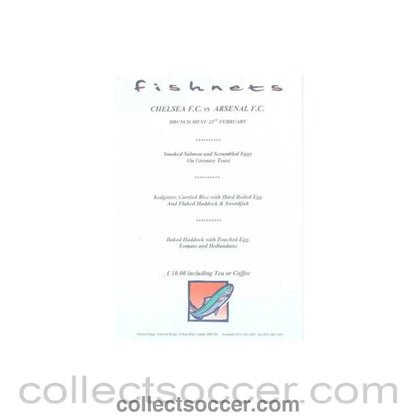2004 - Chelsea v Arsenal Fishnets menu 21/02/2004 Premier League - Collect Soccer