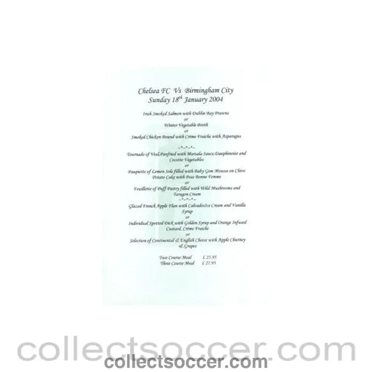 2004 - Chelsea v Birmingham City menu 18/01/2004