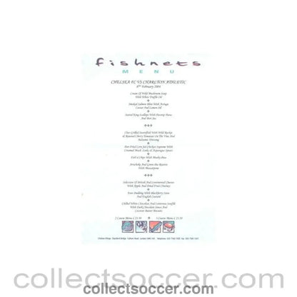 2004 - Chelsea v Charlton Athletic Fishnets menu 08/02/2004 Premier League - Collect Soccer