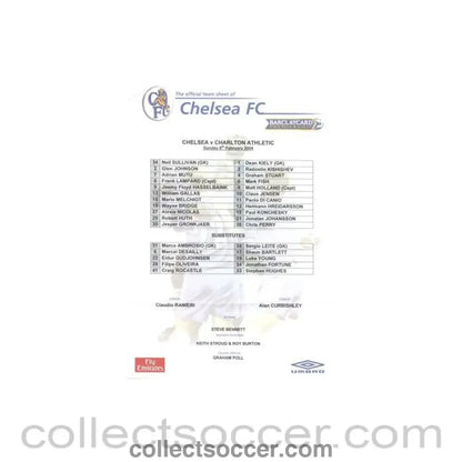 2004 - Chelsea v Charlton Athletic official colour teamsheet 08/02/2004 Premier League - Collect Soccer