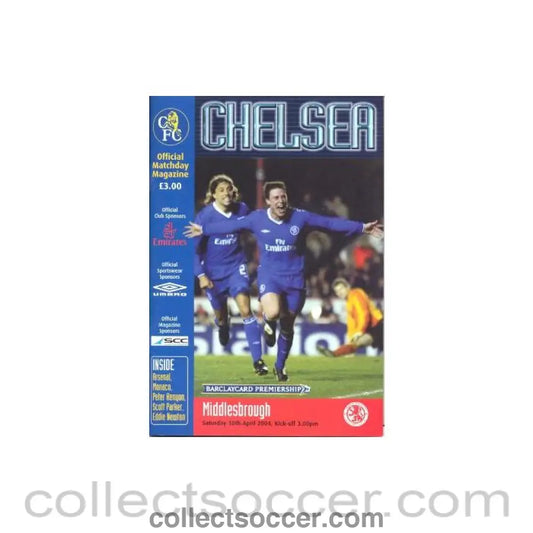 2004 - Chelsea v Middlesbrough official programme 10/04/2004 Premier League