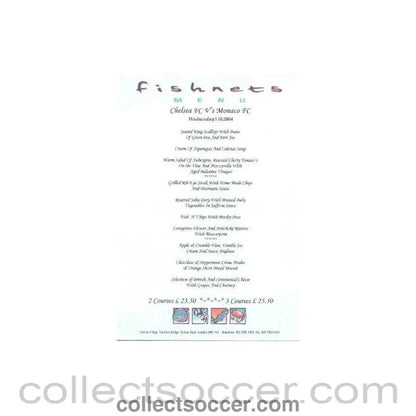2004 - Chelsea v Monaco Fishnets menu 05/05/2004 - Collect Soccer