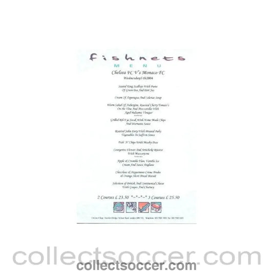 2004 - Chelsea v Monaco Fishnets menu 05/05/2004