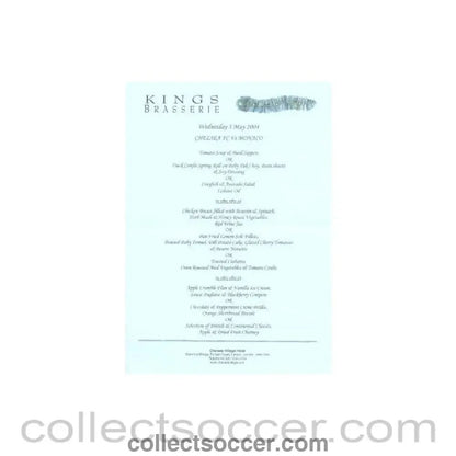 2004 - Chelsea v Monaco Kings Brasserie menu 05/05/2004 - Collect Soccer