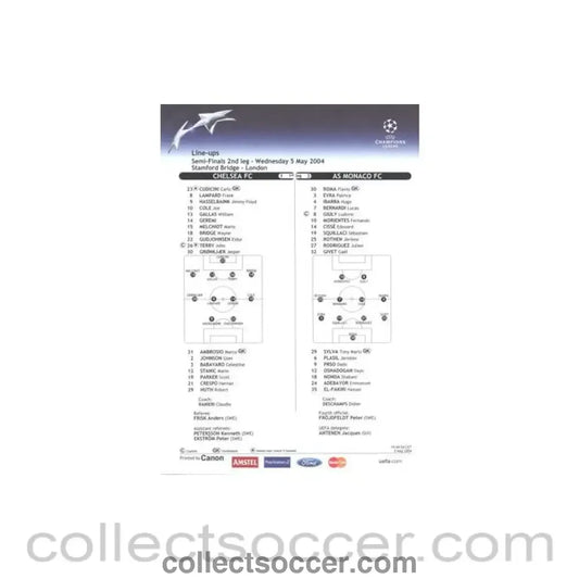 2004 - Chelsea v Monaco line-ups 05/05/2004 Champions League Semi-Final