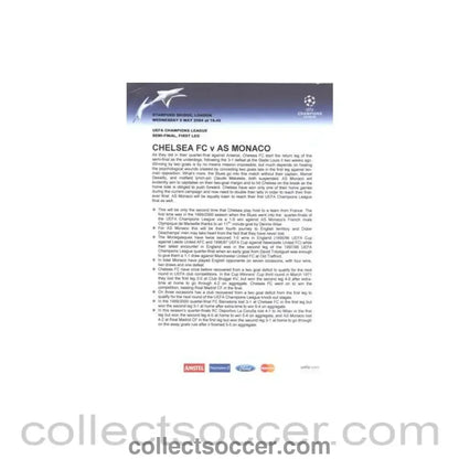 2004 - Chelsea v Monaco Press Pack 05/05/2004 Champions League Semi-Final, without folder - Collect Soccer