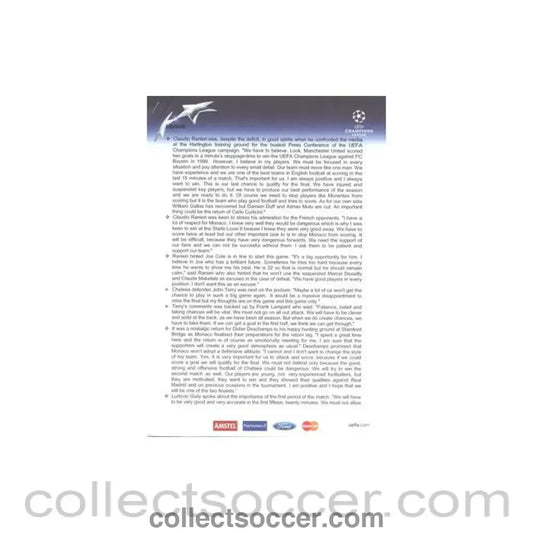 2004 - Chelsea v Monaco Press Pack Update 05/05/2004 Champions League Semi-Final
